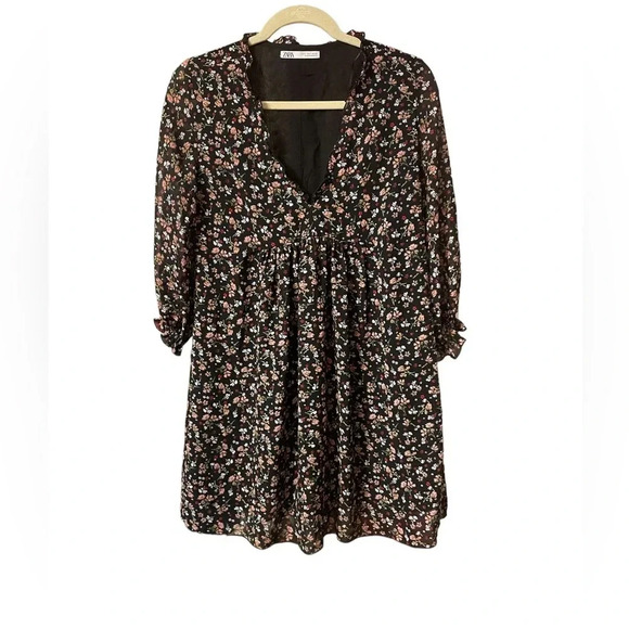 ZARA FLORAL BABYDOLL BOHEMIAN COTTAGE DRESS - Picture 2 of 7